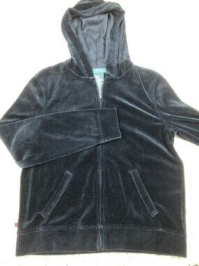Lauren Ralph Lauren Womens Medium Black Full Zip Up Velour Knit Hooded Jacket